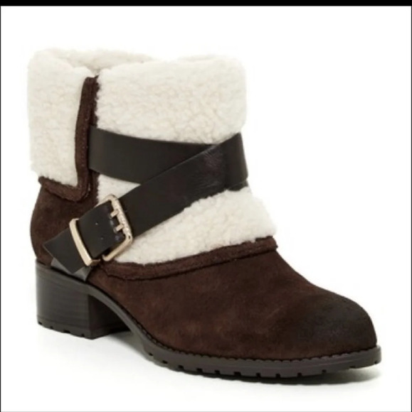 Cozy Charles David Suede Jen Boot Faux Shearling Lined Buckle Strappy Bootie 9M - Picture 1 of 14
